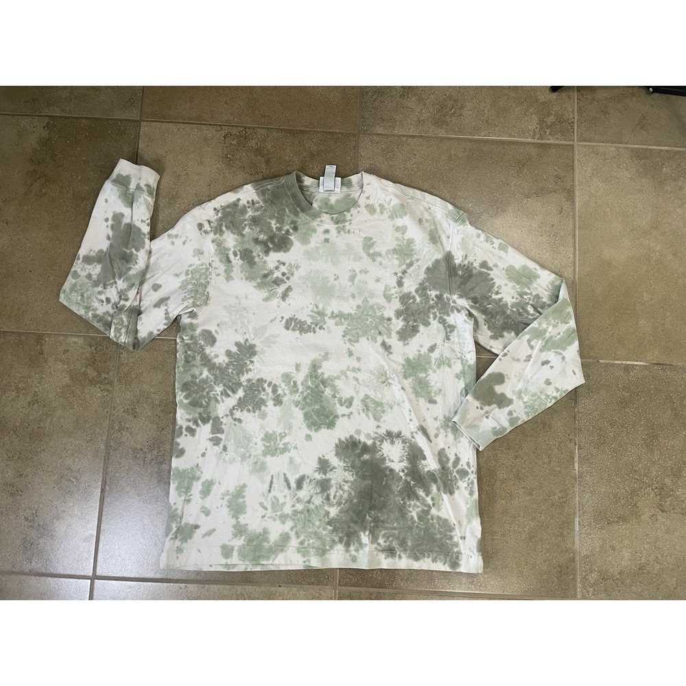 H&M Shirt Mens Sz L Green Relaxed Fit Tie Dye Long Sleeve Cotton Crewneck